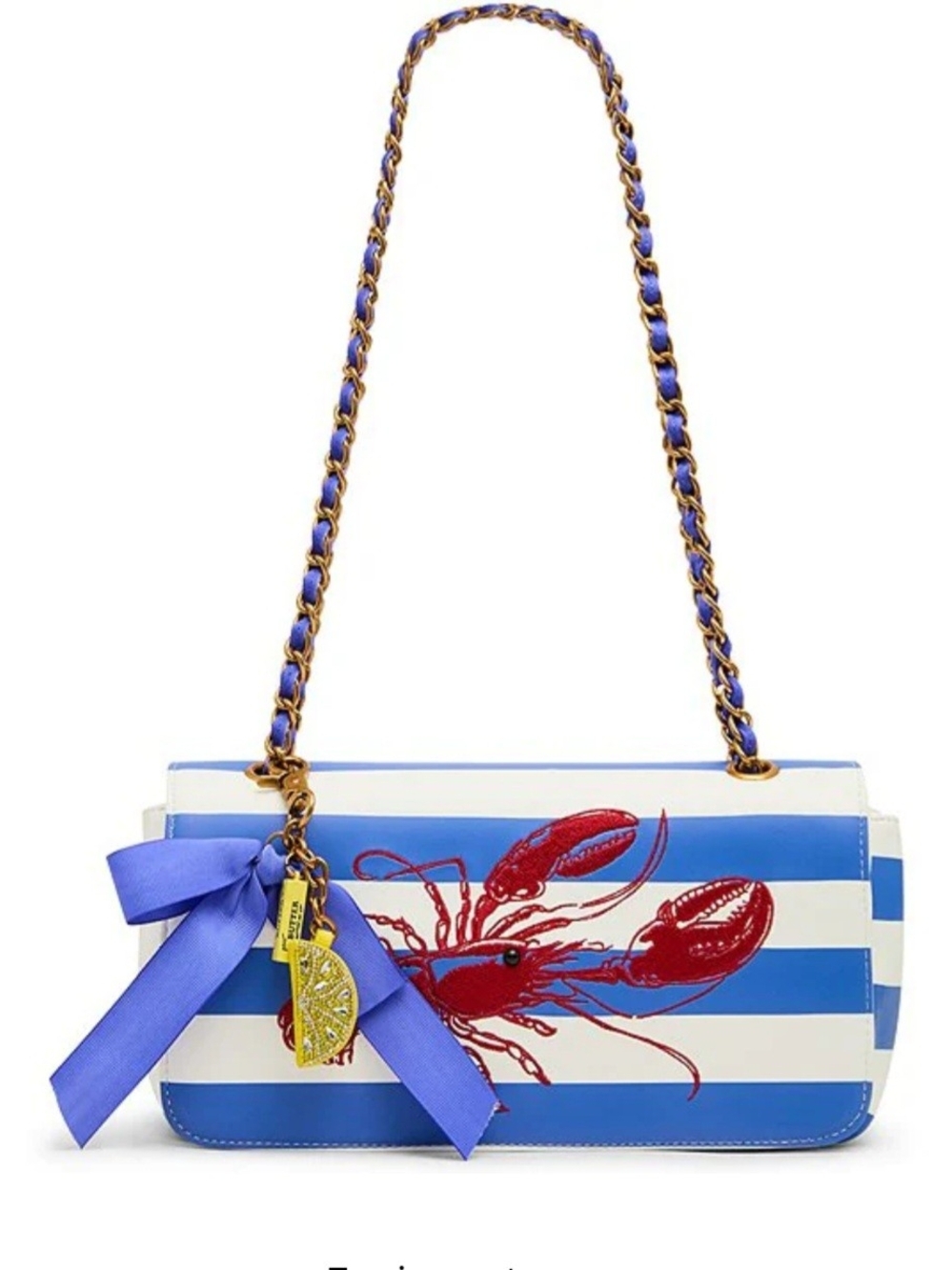 Betsey Johnson Main(E) Attraction Lobster Embroidered Flap Stripe Shoulder Bag